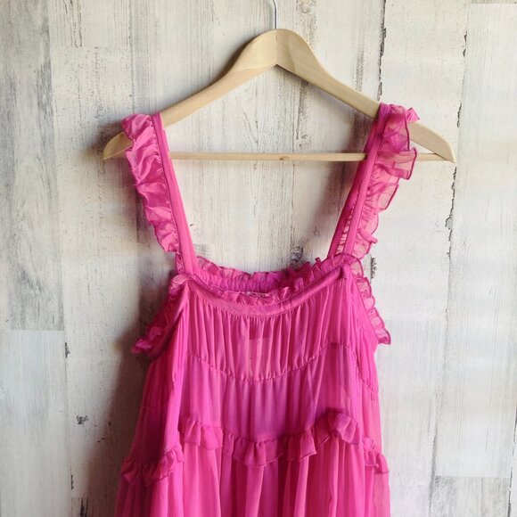 NWT Free People Intimately Moon Phase Midi Dress Nightgown S Sheer Pink Ruffled - Picture 2 of 12